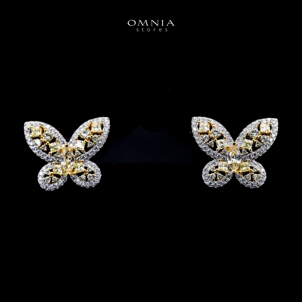 Omnia Dalia Yellow Butterfly Earrings In 92.5 Silver High Quality Simulated Diamonds - OMNIASTORES UAE