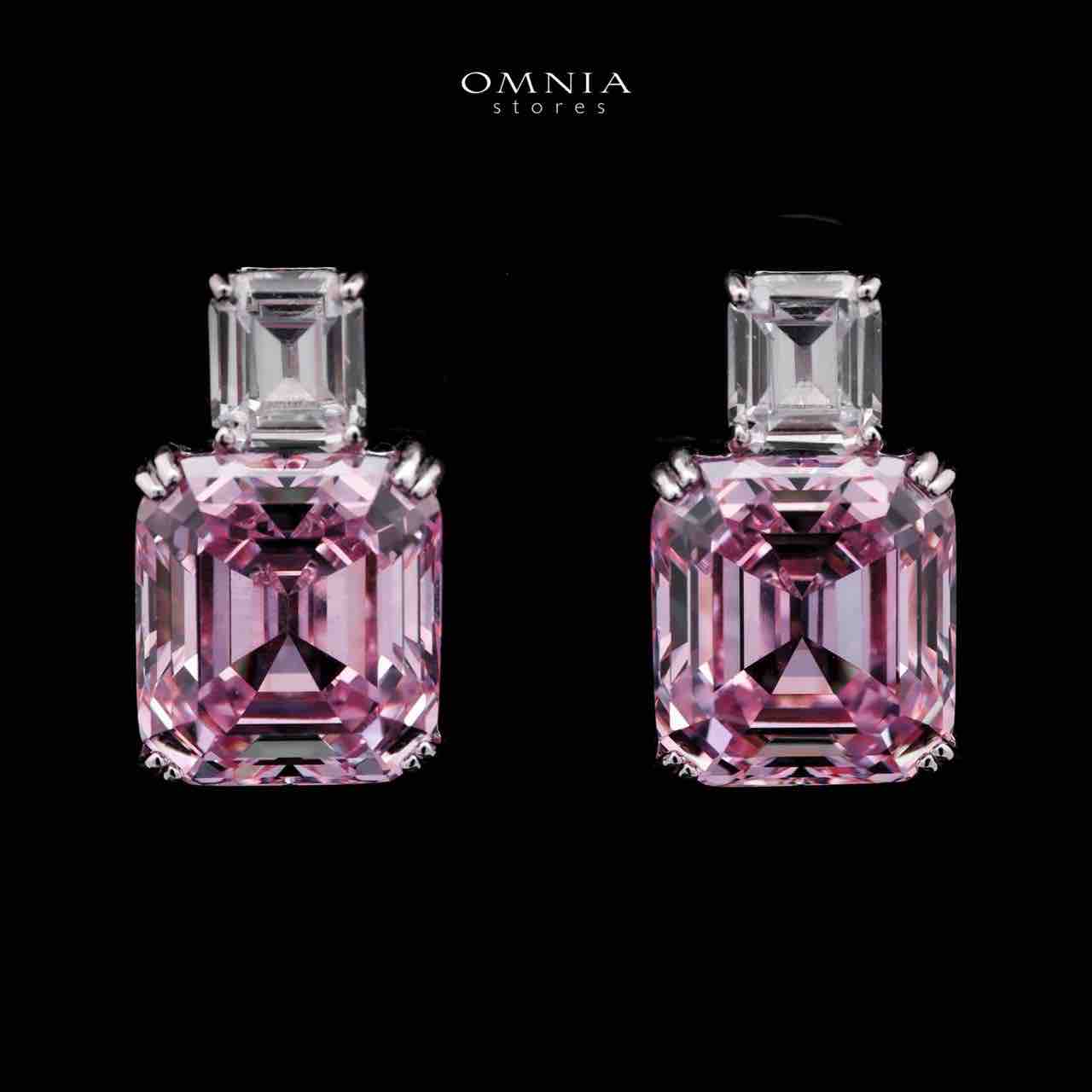 Omnia Candice Pink Emerald Cut Clip-On Earrings in 92.5 Silver with High Quality Simulated Diamonds - OMNIASTORES UAE