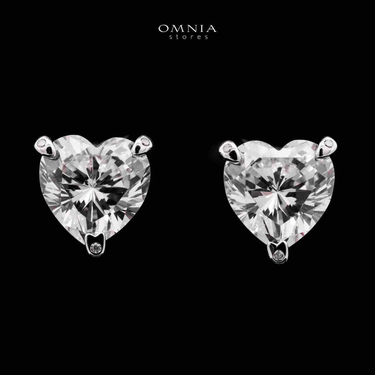 Omnia Shaden Heart-Shaped Stud Earrings in 92.5 Silver with High Quality Iced Cut Stones - OMNIASTORES UAE