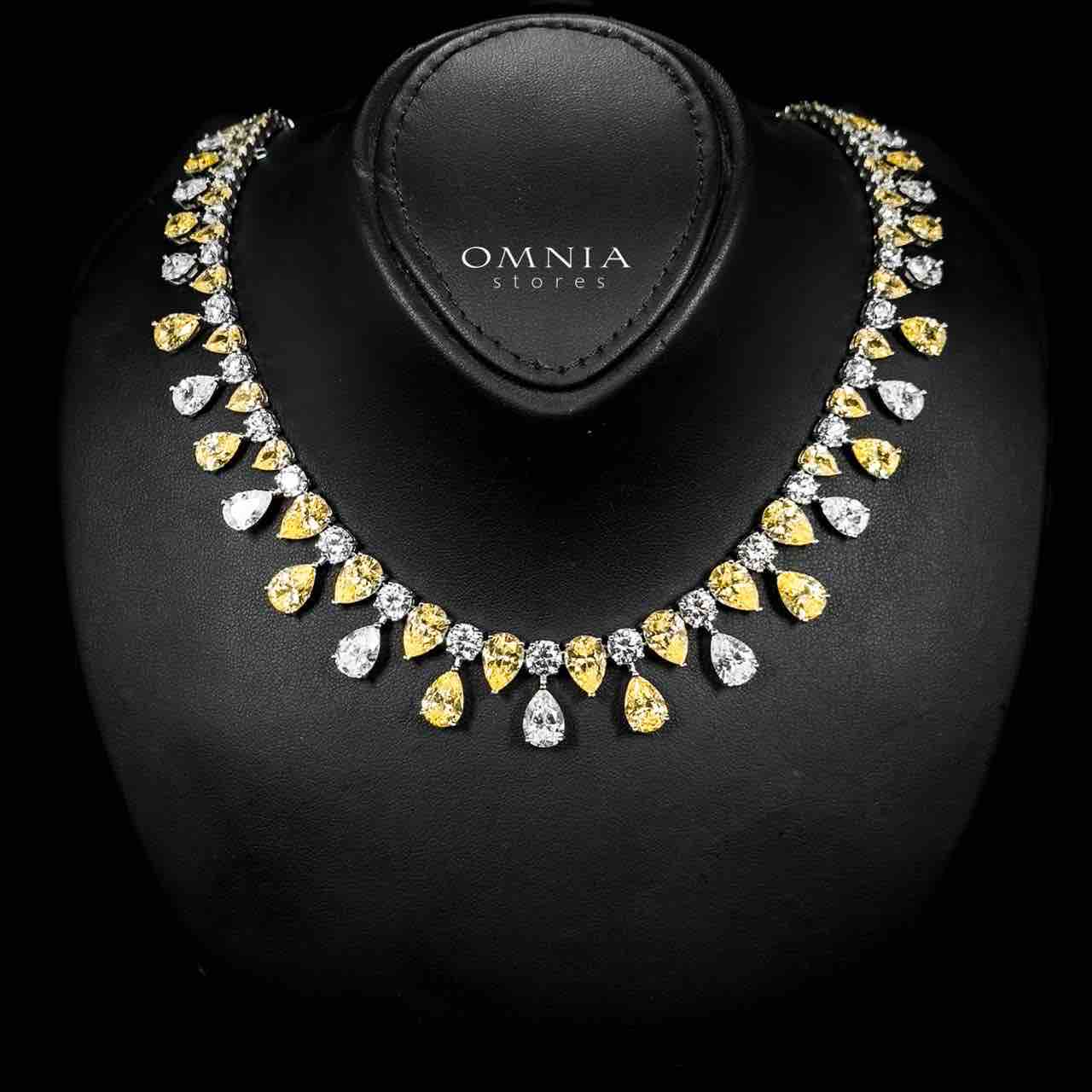 Omnia Asil Necklace 925 Silver in High Quality Yellow and White Simulated Diamonds Stones - OMNIASTORES UAE