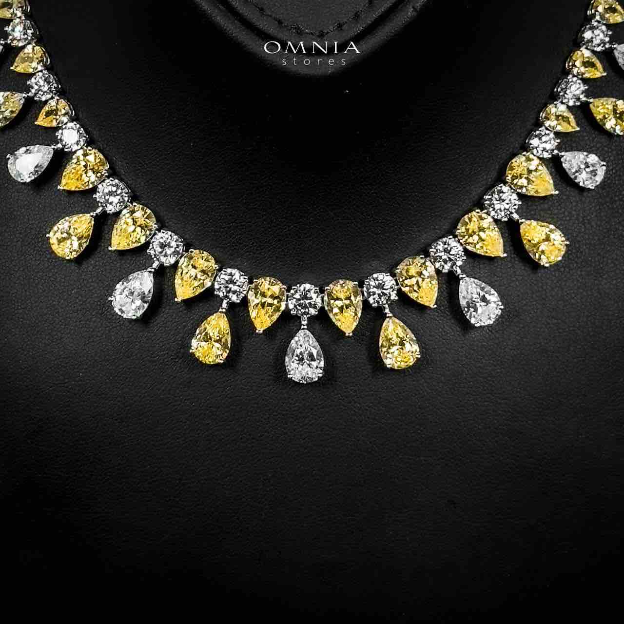 Omnia Asil Necklace 925 Silver in High Quality Yellow and White Simulated Diamonds Stones - OMNIASTORES UAE
