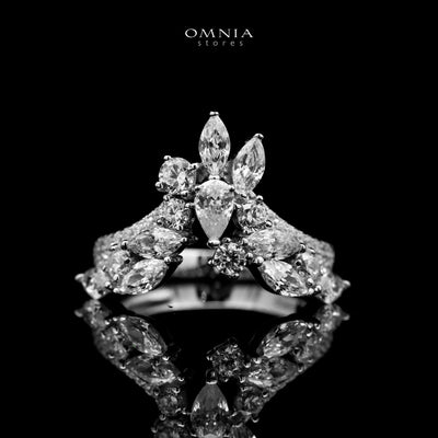 Omnia Amalina Silver Ring in 925 Silver with High Quality White Simulated Diamonds Stones