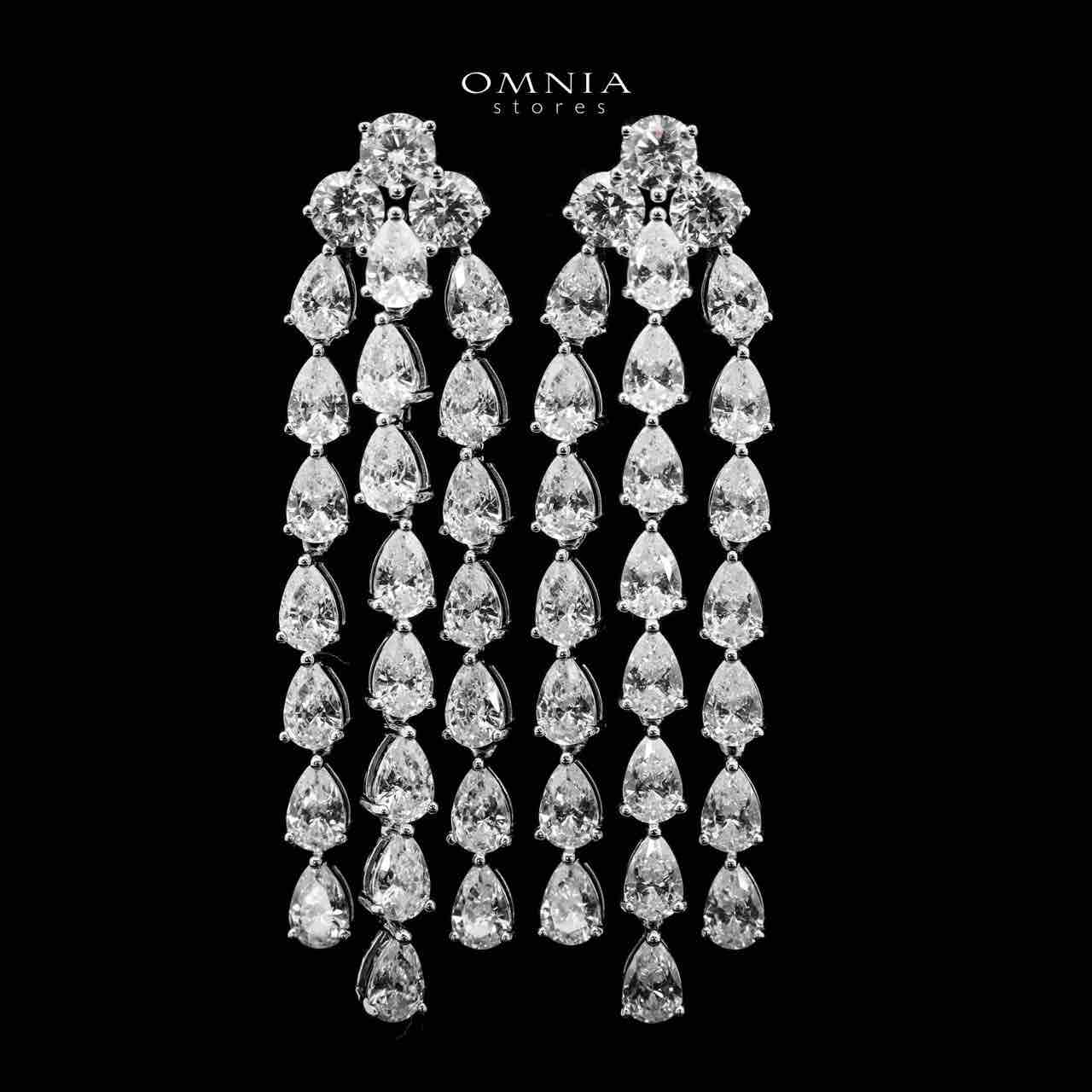 Omnia Nazeefa Silver Drop Earrings in 925 Silver with High Quality White Simulated Diamonds Stones - OMNIASTORES UAE
