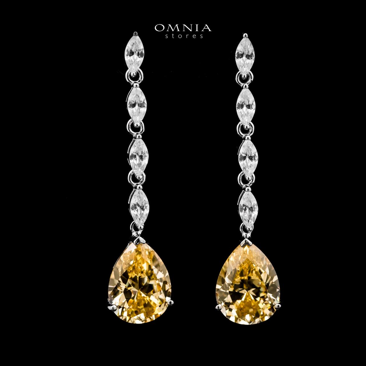 Omnia Asil Drop Earrings 925 Silver in High Quality Yellow and White Simulated Diamonds Stones - OMNIASTORES UAE