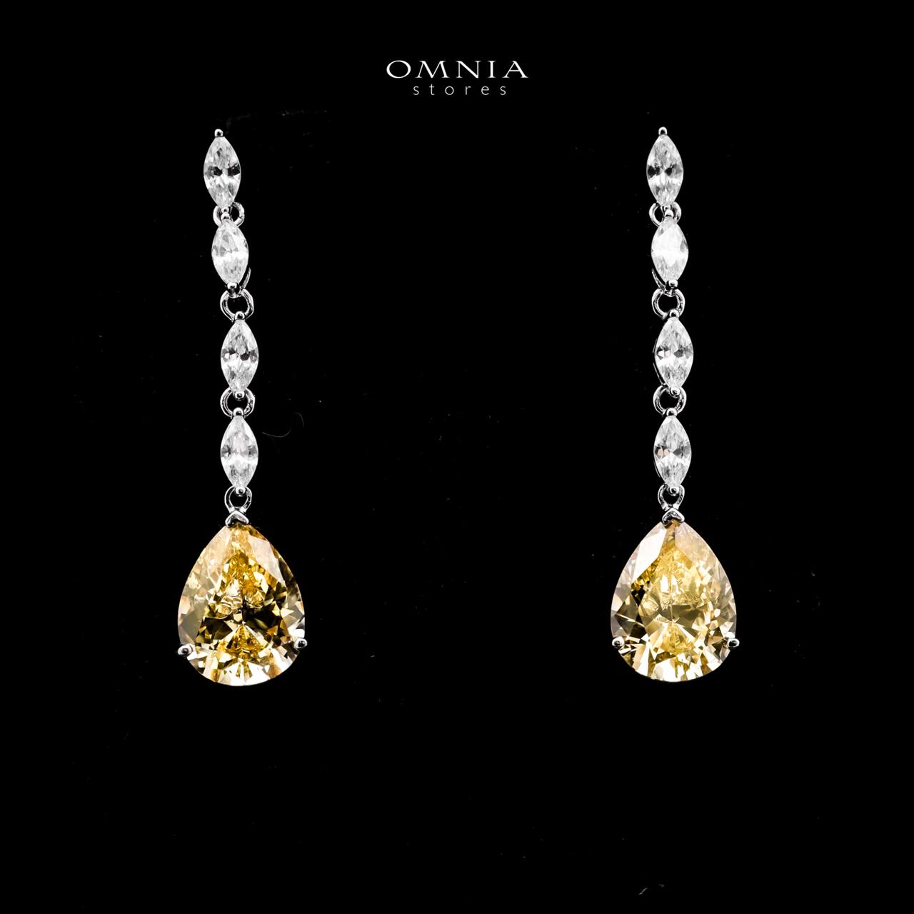 Omnia Asil Drop Earrings 925 Silver in High Quality Yellow and White Simulated Diamonds Stones - OMNIASTORES UAE