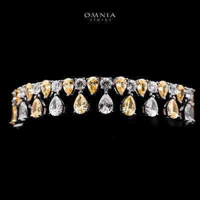 Omnia Asil Bracelet 925 Silver in High Quality Yellow and White Simulated Diamonds Stones