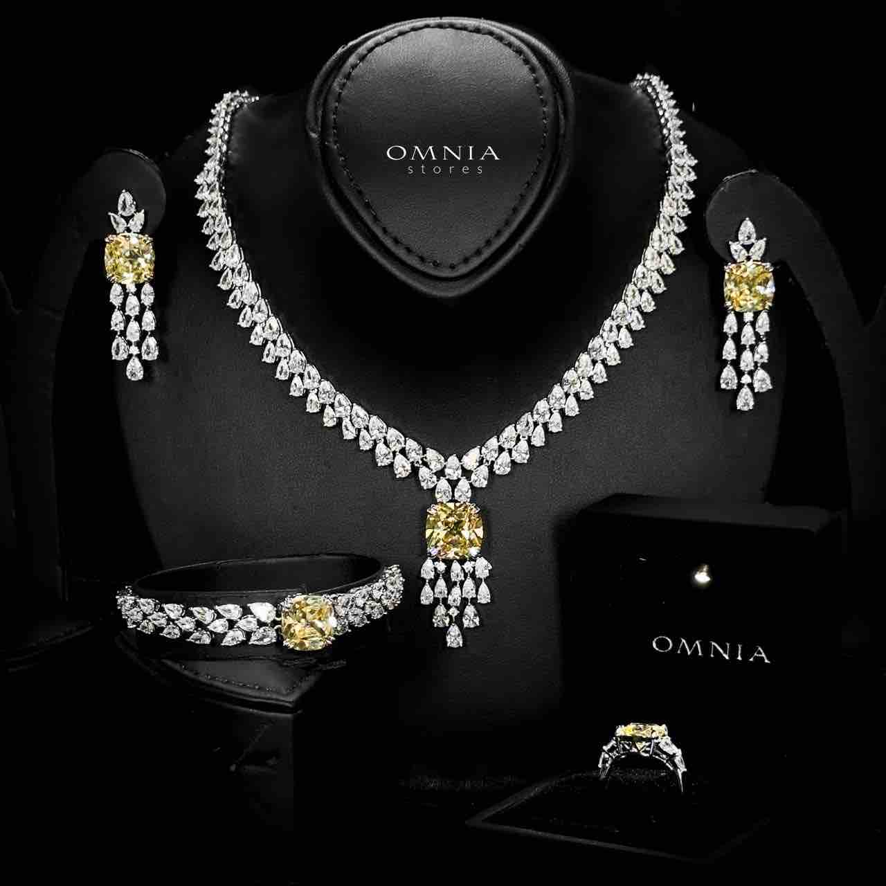 Omnia Nazaha Bridal Full Set in Rhodium Plated with High Quality White and Yellow Zircon Stones - OMNIASTORES UAE