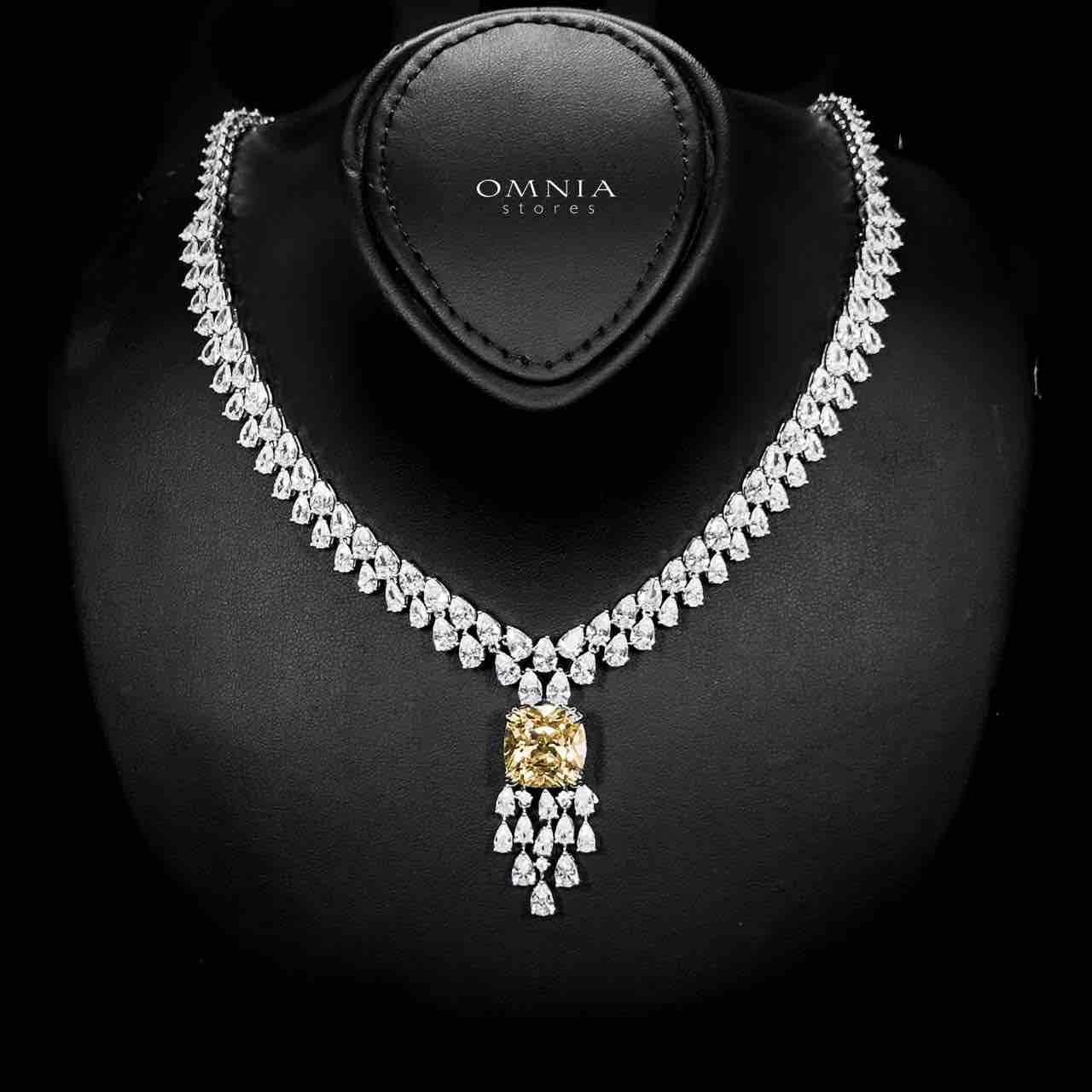 Omnia Nazaha Bridal Full Set in Rhodium Plated with High Quality White and Yellow Zircon Stones - OMNIASTORES UAE