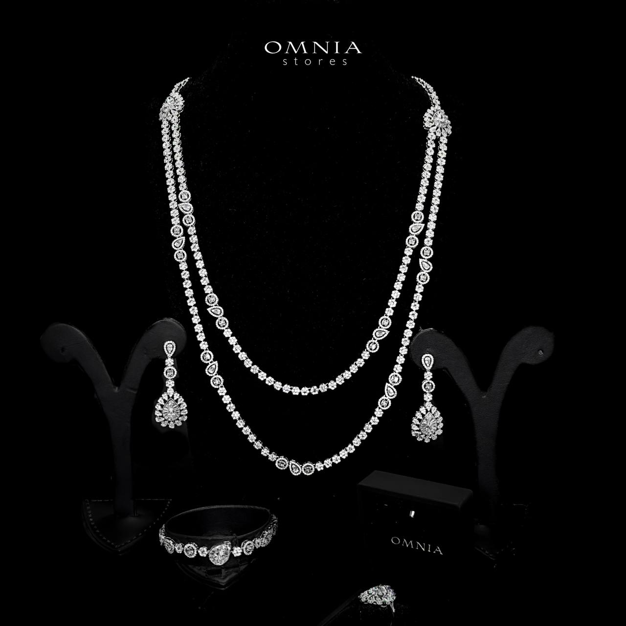 Omnia Ahad Bridal White Long Chain Set In Rhodium Plated With High Quality Zircon Stones - OMNIASTORES UAE