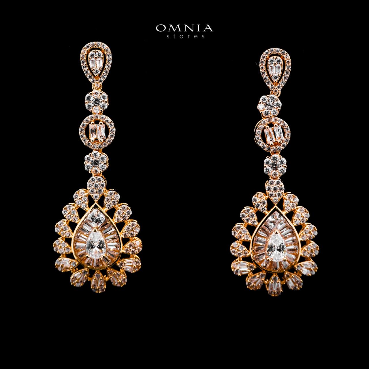 Omnia Ahad Bridal Golden Long Chain Set In Rhodium Plated With High Quality Zircon Stones - OMNIASTORES UAE