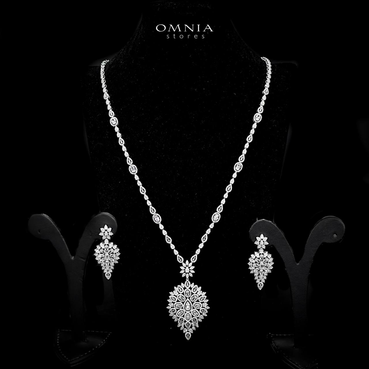 Omnia Hasmaa White Bridal Long chain Set In Rhodium Plated with High Quality Zircon Stone - OMNIASTORES UAE