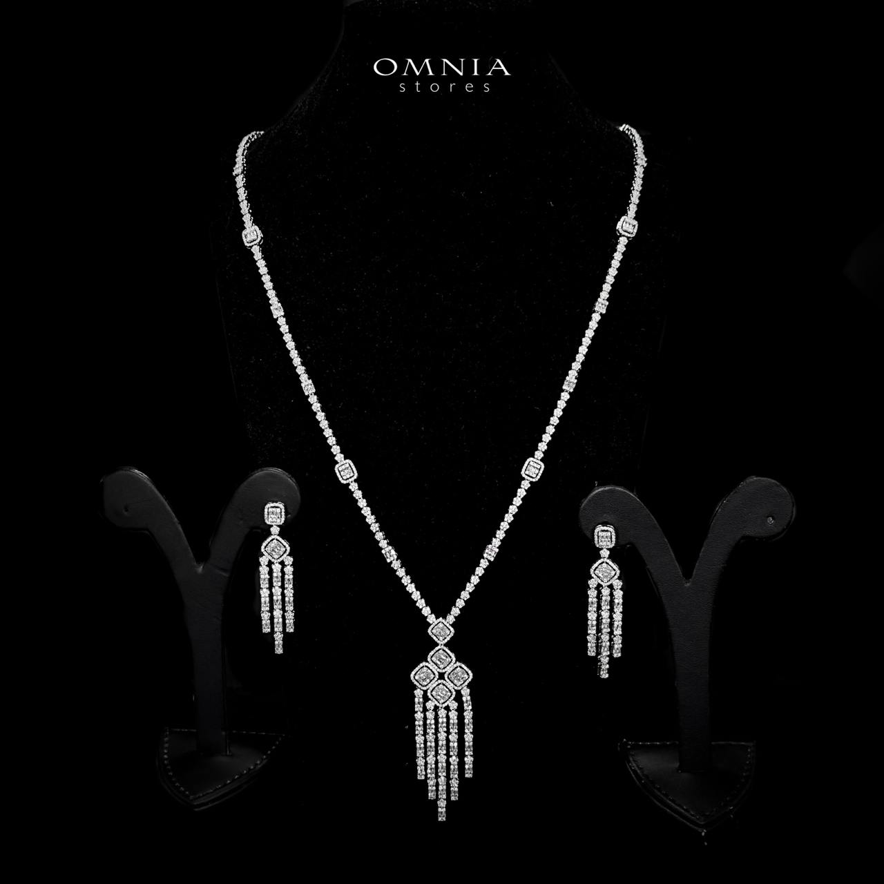 Omnia Ruweya White Bridal Long chain Set In Rhodium Plated with High Quality Zircon Stone - OMNIASTORES UAE