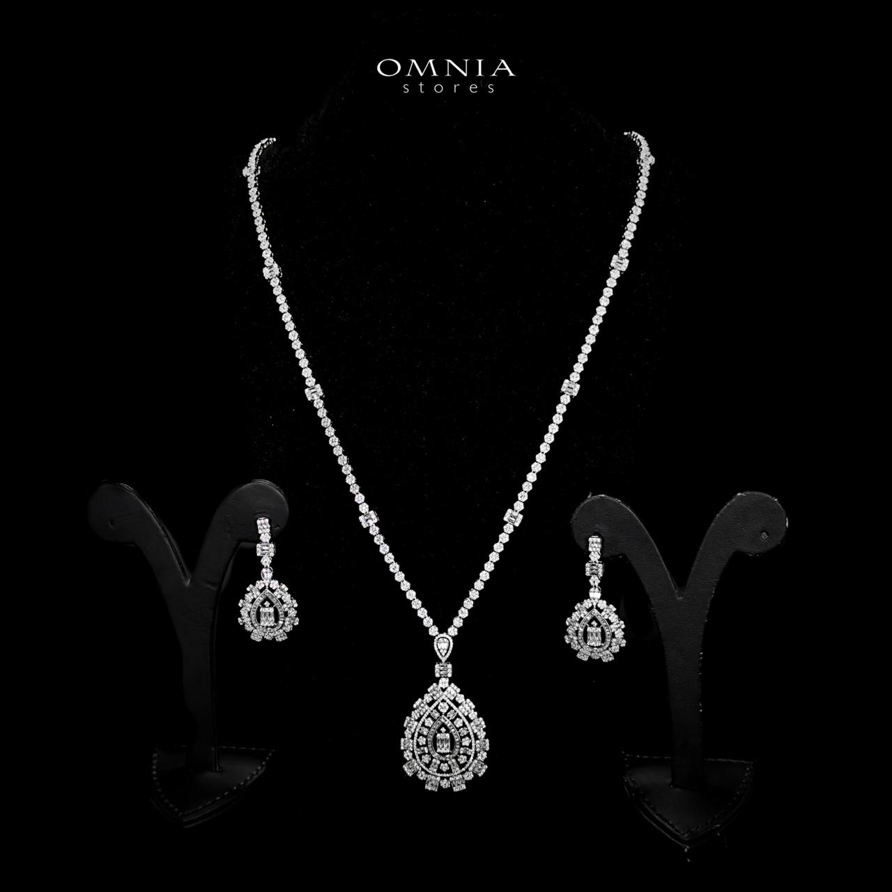 Omnia Zalfa White Bridal Long chain Set In Rhodium Plated with High Quality Zircon Stone - OMNIASTORES UAE