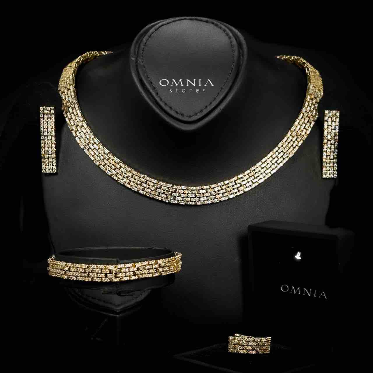 Omnia Zehra Gold Plated Bridal Full Set with Rhodium Plated in High Quality Zircon Stones