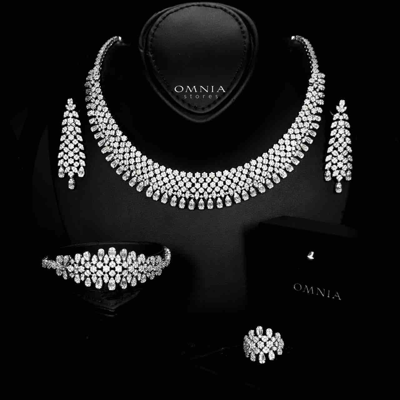 Omnia Taybah White Bridal Set In Rhodium Plated with High Quality Zircon Stones - OMNIASTORES UAE