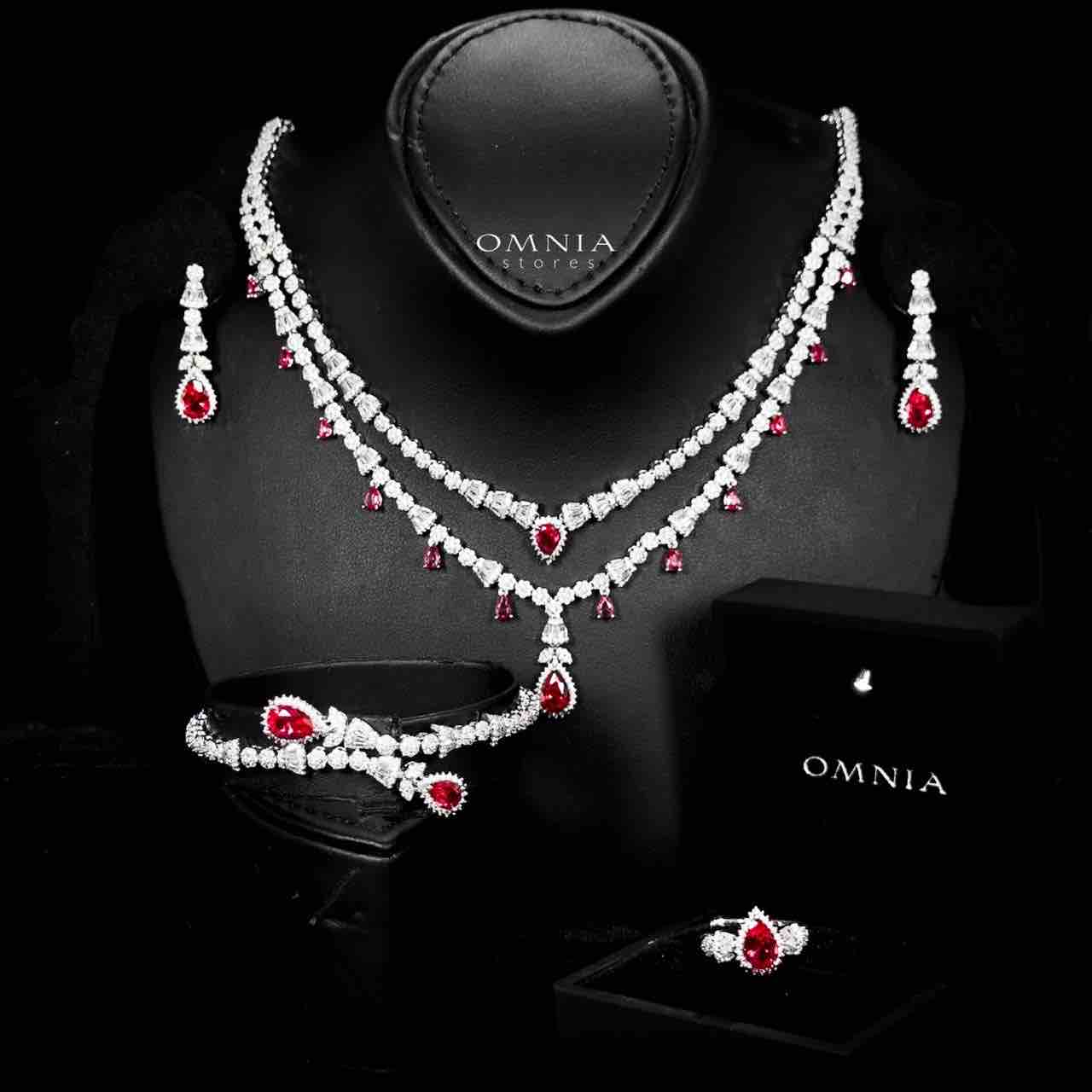 Omnia Ghada Red Bridal Full Set with Rhodium Plated in High Quality Zircon Stone Rhodium Plated - OMNIASTORES UAE