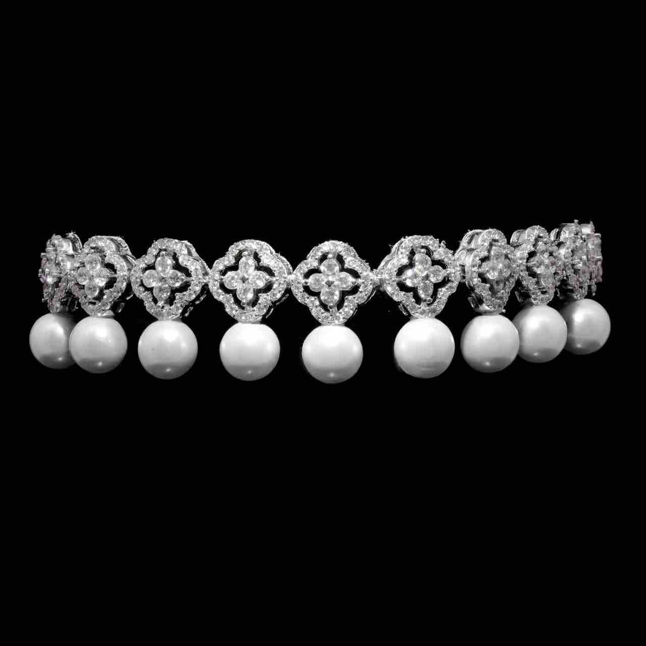 Omnia Sahira Pearl Bridal Full Set in 925 Silver with High-Quality White Zircon Stones - OMNIASTORES UAE