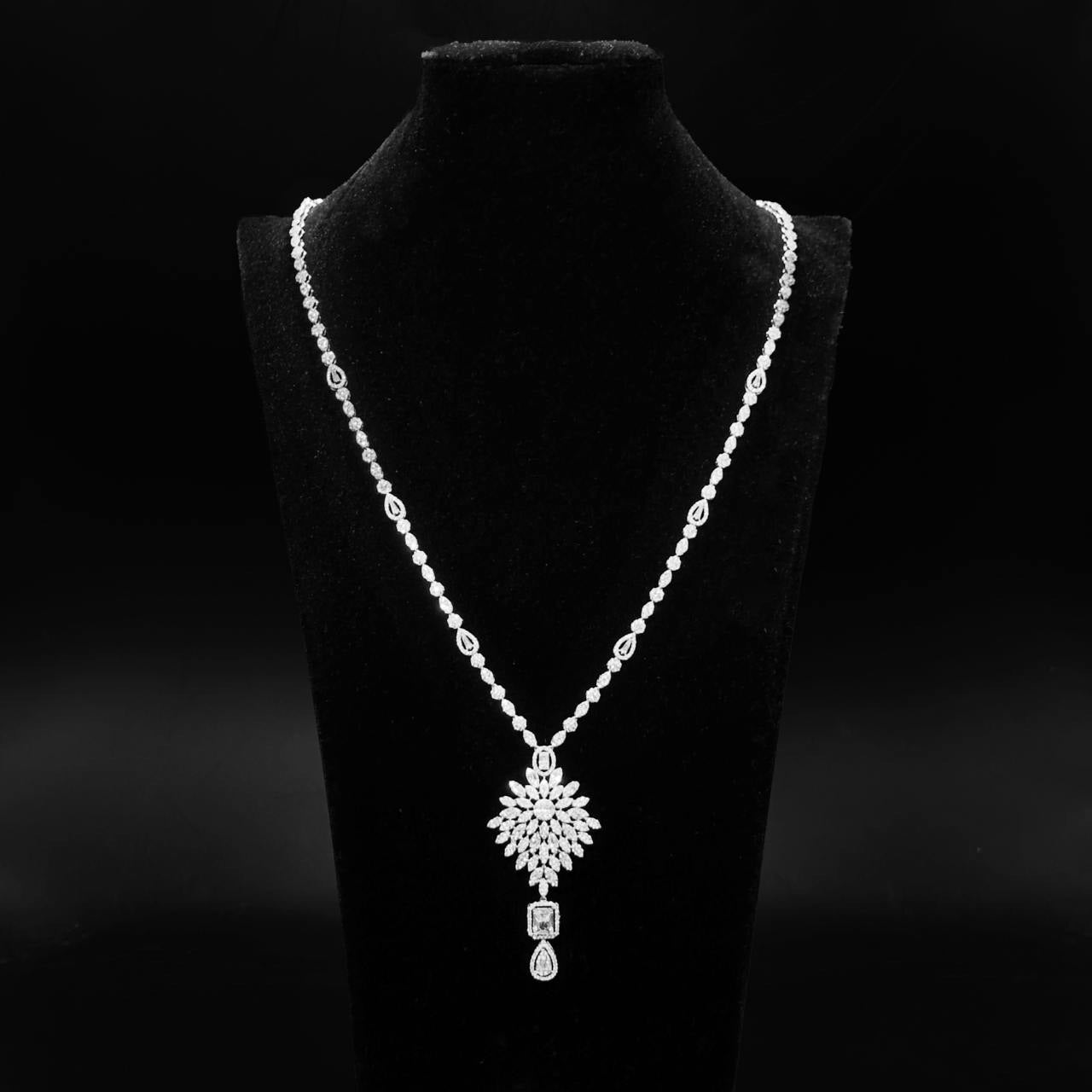 Omnia Duha White Long Chain Full Set Accessories in High Quality Zircon Stone Rhodium Plated - OMNIASTORES UAE