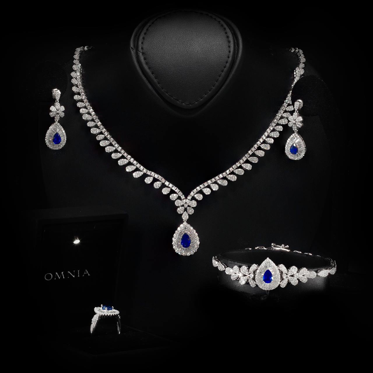 Omnia Sophia Blue Teardrop Bridal Full Set in 925 Silver with High Quality Simulated Diamonds - OMNIASTORES UAE