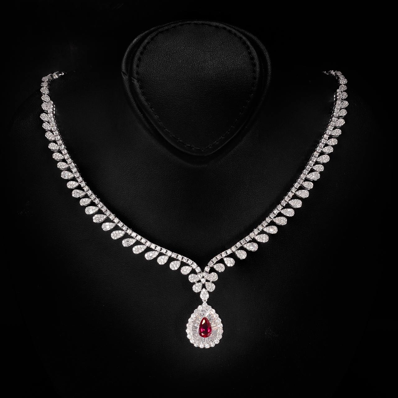 Omnia Sophia Maroon Teardrop Bridal Full Set in 925 Silver with High Quality Simulated Diamonds - OMNIASTORES UAE