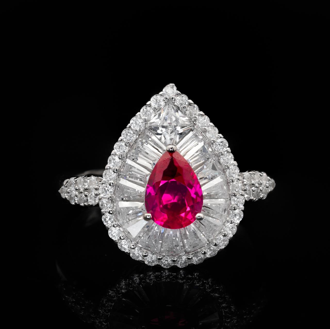 Omnia Sophia Maroon Teardrop Bridal Full Set in 925 Silver with High Quality Simulated Diamonds - OMNIASTORES UAE