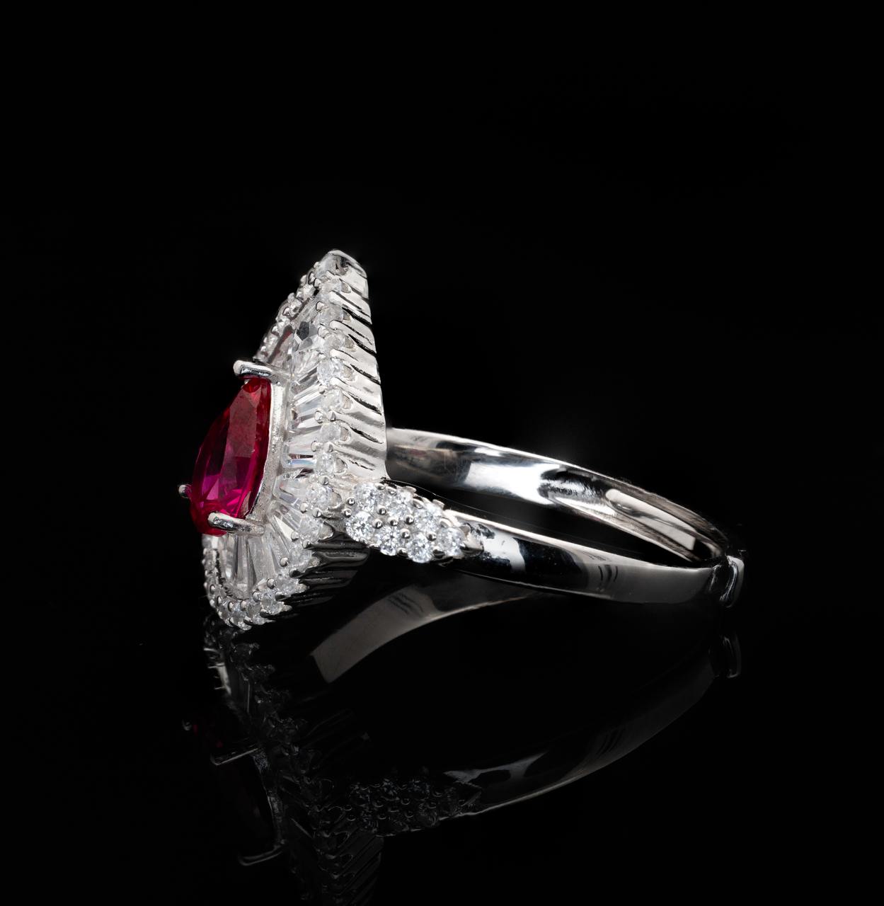 Omnia Sophia Maroon Teardrop Bridal Full Set in 925 Silver with High Quality Simulated Diamonds - OMNIASTORES UAE