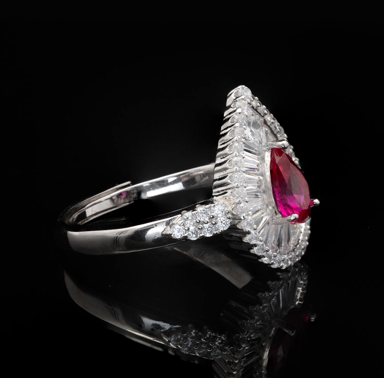 Omnia Sophia Maroon Teardrop Bridal Full Set in 925 Silver with High Quality Simulated Diamonds - OMNIASTORES UAE
