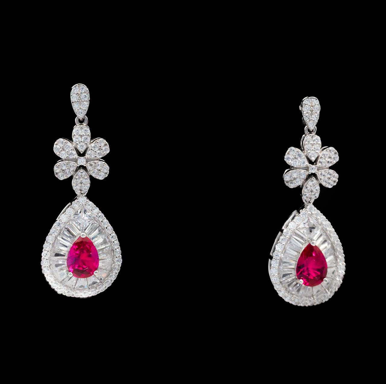 Omnia Sophia Maroon Teardrop Bridal Full Set in 925 Silver with High Quality Simulated Diamonds - OMNIASTORES UAE