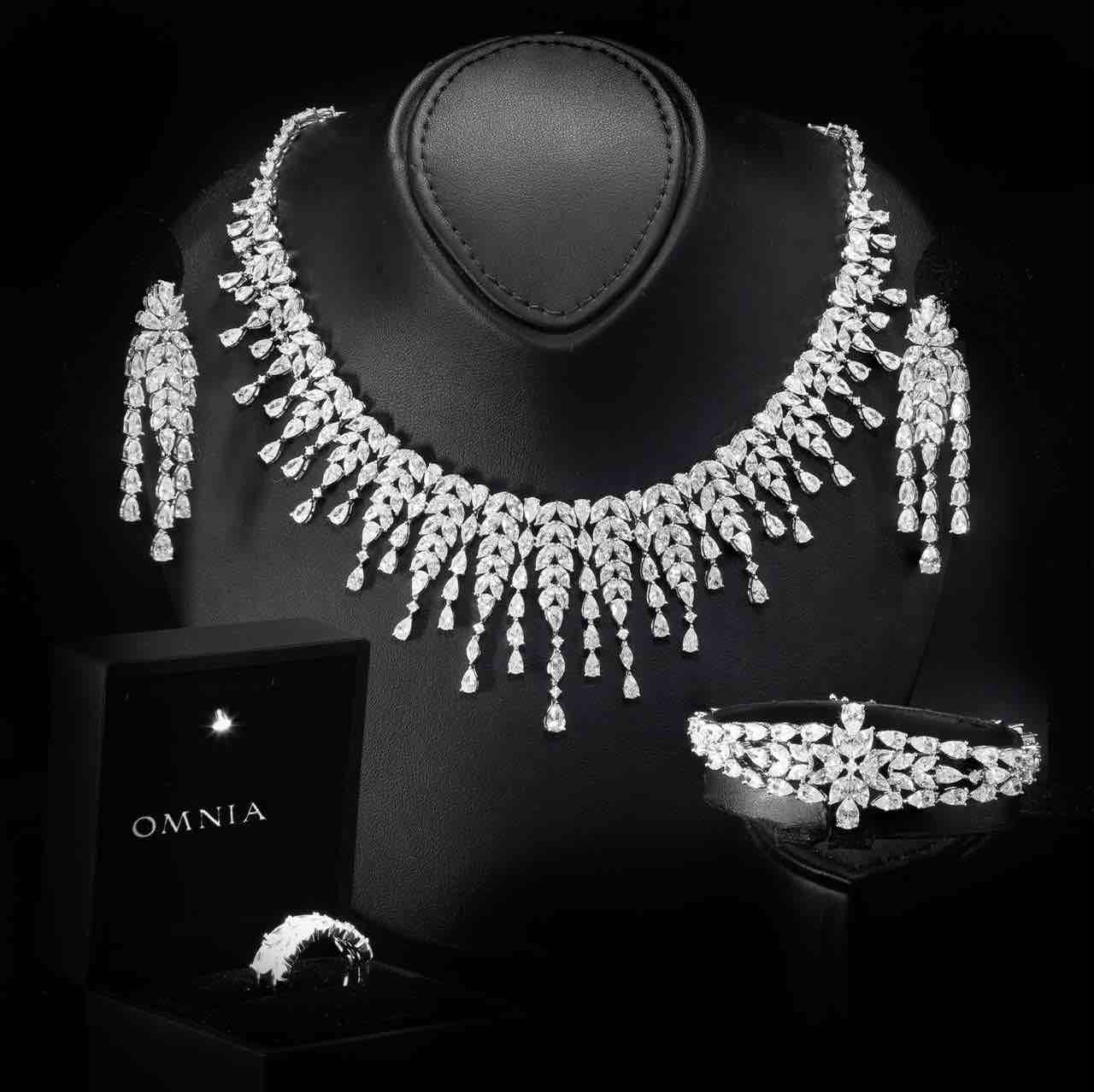 Omnia Sheena White Bridal Full Set in 925 Silver with High Quality Simulated Diamonds - OMNIASTORES UAE