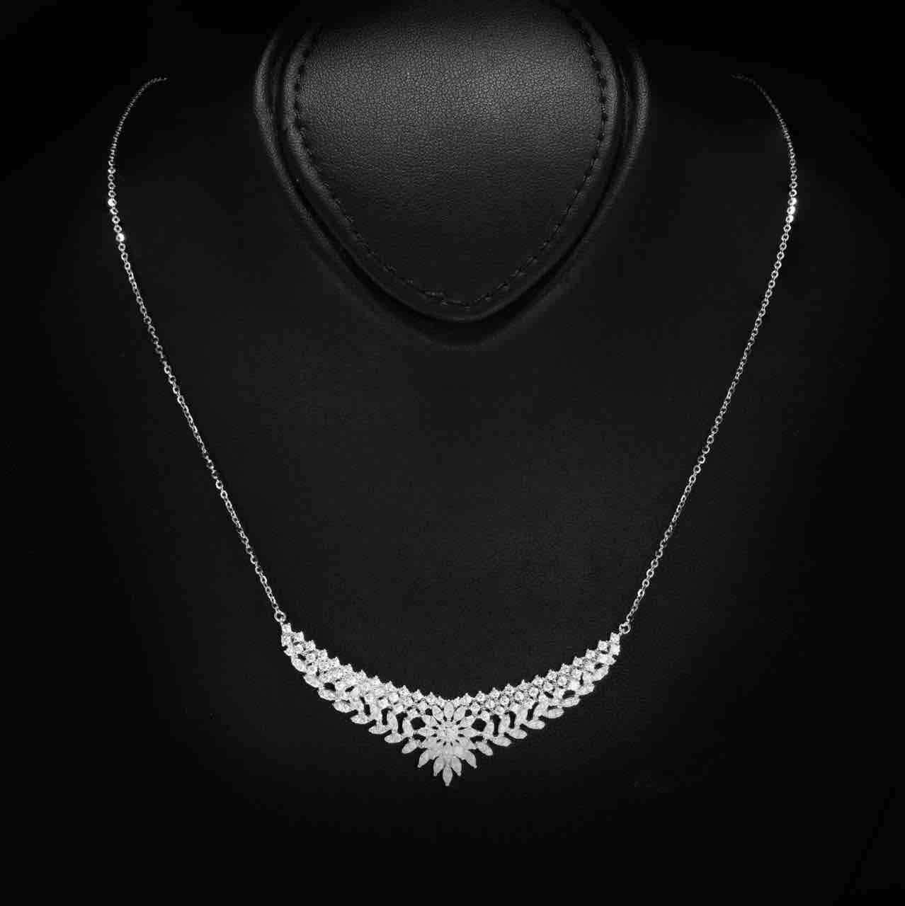Omnia Rawiya White Necklace, Earrings and Ring Set in 925 Silver with High Quality Simulated Diamonds - OMNIASTORES UAE