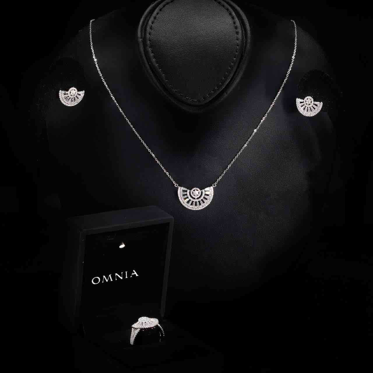 Omnia Mahrukh White Necklace, Earrings and Ring Set in 925 Silver with High Quality Simulated Diamonds - OMNIASTORES UAE