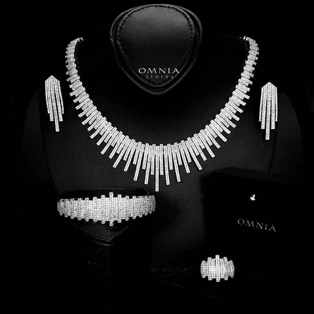 Omnia Ashley Bridal Full Set Accessories High Quality Zircon Stone in Rhodium Plated - OMNIASTORES UAE