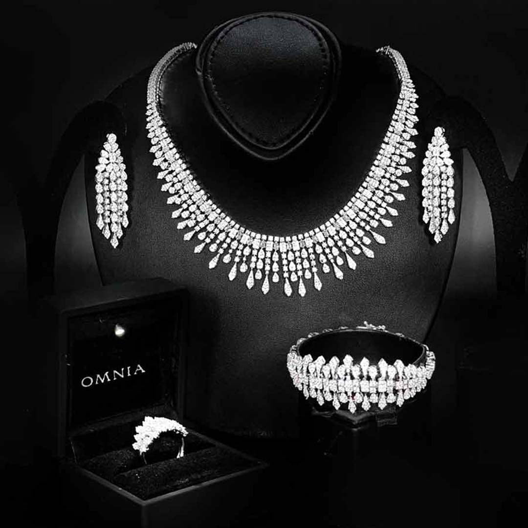 Omnia Ahlina White Bridal Full Set in High Quality Zircon Stone Rhodium Plated - OMNIASTORES UAE