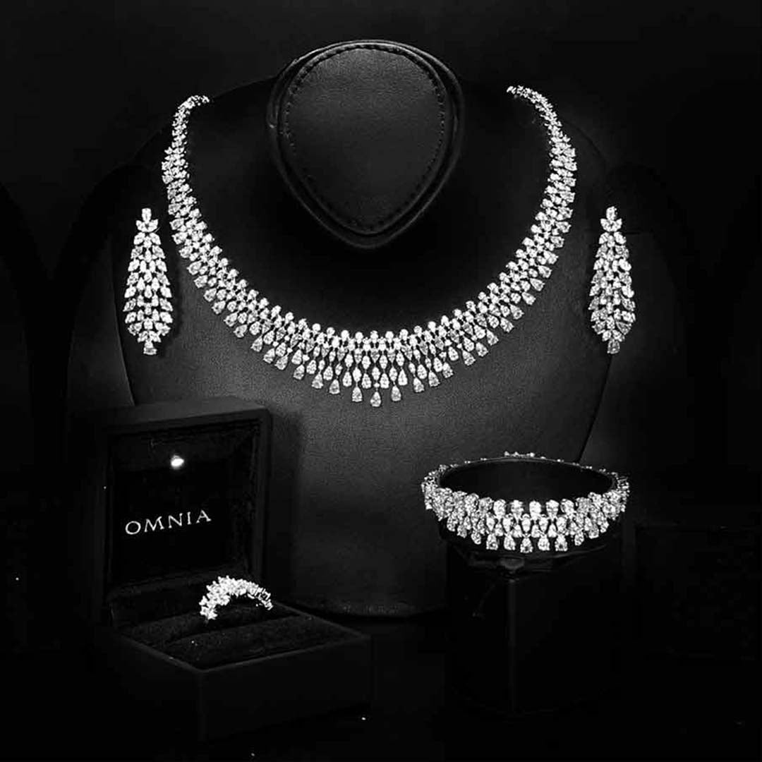 Omnia Nazeera White Bridal Full Set in High Quality Zircon Stone Rhodium Plated