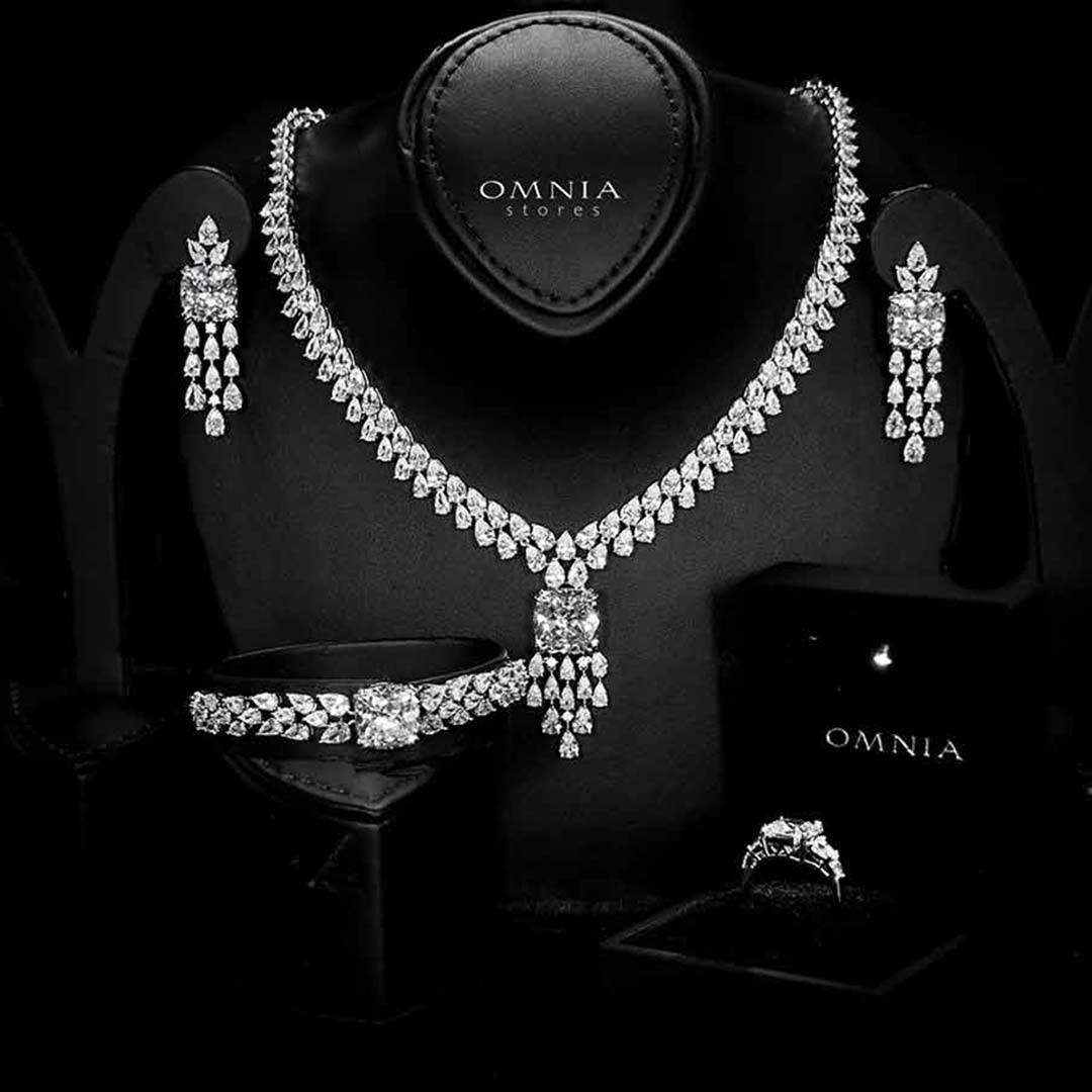 Omnia Nazaha Bridal Full Set in Rhodium Plated with High Quality White Zircon Stones