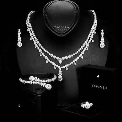 Omnia Ghada White Luxury Bridal Full Set Accessories in High Quality Zircon Stone Rhodium Plated