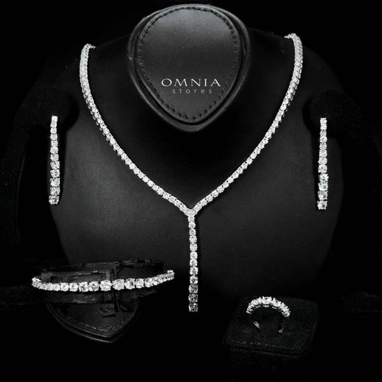 Omnia Huda White Luxury Bridal Full Set in High Quality Zircon Stone in Rhodium Plated