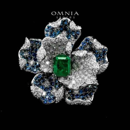 Omnia Kimiya Flower Brooch in 925 Silver with High Quality Simulated Diamonds