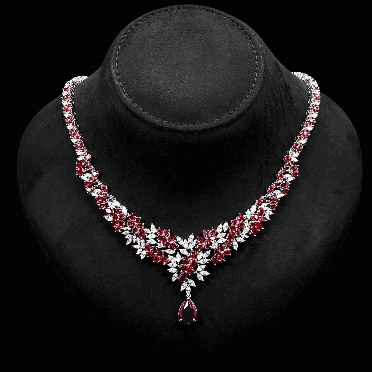 Omnia Nourah Maroon Bridal Full Set in High Quality Zircon Stone in Rhodium Plated