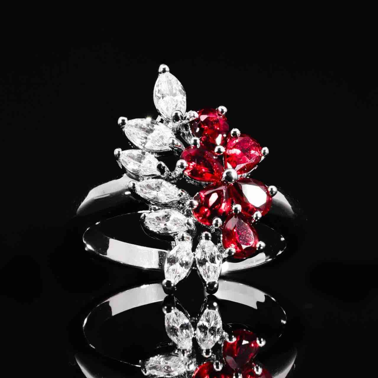 Omnia Nourah Maroon Bridal Full Set in High Quality Zircon Stone in Rhodium Plated
