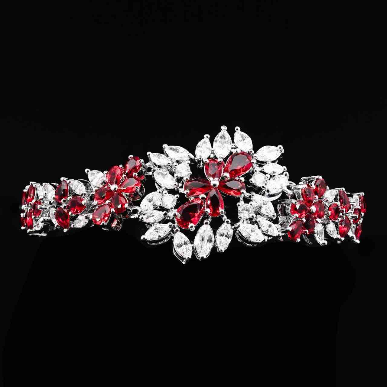 Omnia Nourah Maroon Bridal Full Set in High Quality Zircon Stone in Rhodium Plated