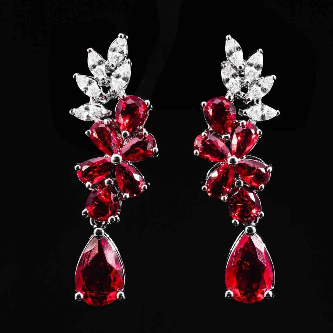 Omnia Nourah Maroon Bridal Full Set in High Quality Zircon Stone in Rhodium Plated