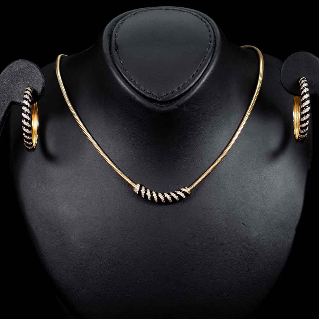 Omnia Rihab Gold Necklace & Earrings Set In 925 Silver High Quality Simulated diamonds