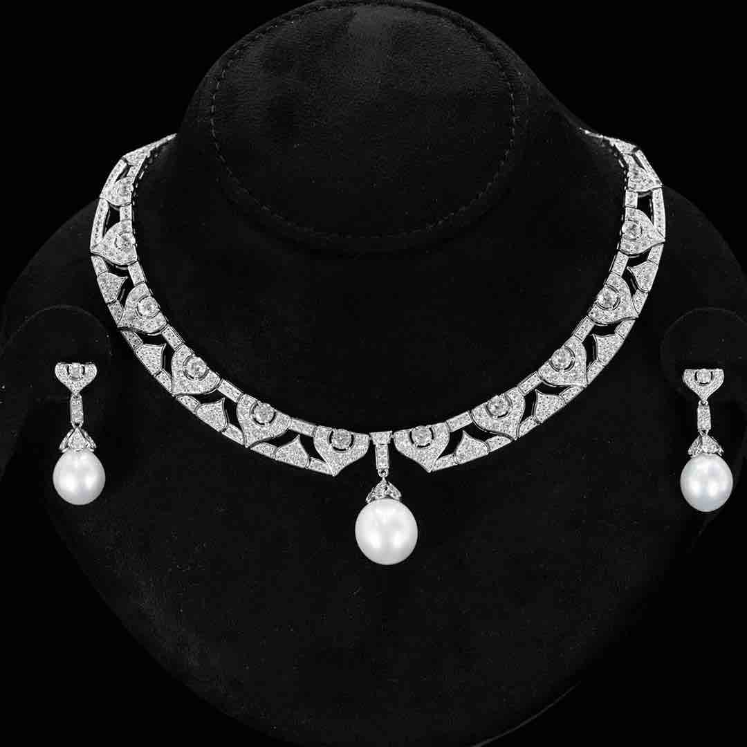 Omina Nouriya White Real Fresh Pear Necklace & Earrings in 925 Silver with High Quality Simulated Diamond Stones