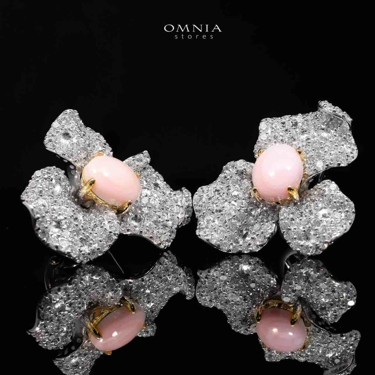 Omnia Lubaina Pink Coral Flower Earrings in 925 Silver Accessories High Quality Simulated Diamonds