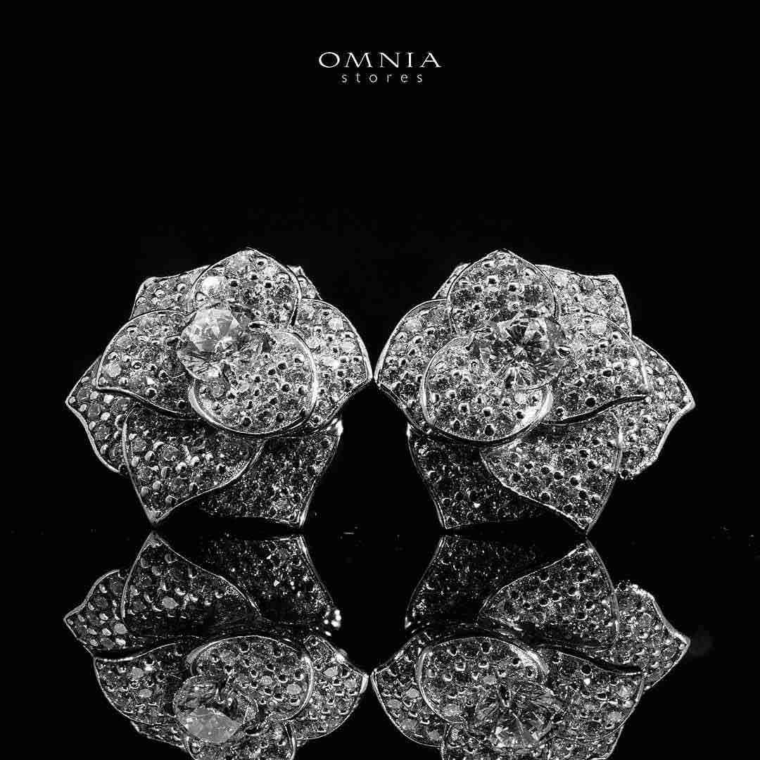 Omnia Nazira Silver Flower Earrings in 925 Silver Accessories High Quality Simulated Diamonds