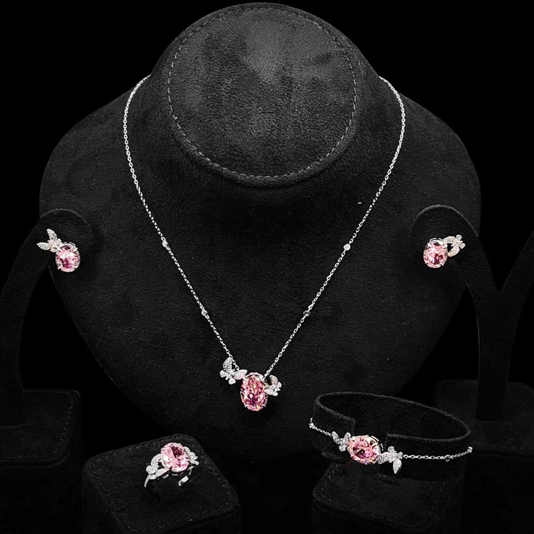 Omnia Maysun Pink Full Set In 925 Silver High Quality Simulated Diamonds