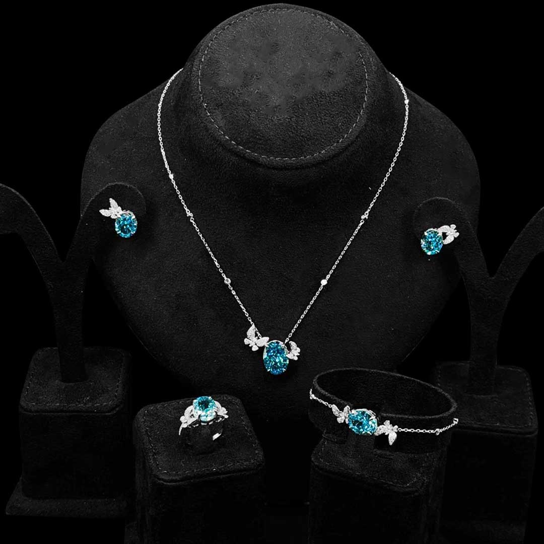 Omnia Maysun Baby Blue Full Set In 925 Silver High Quality Simulated Diamonds