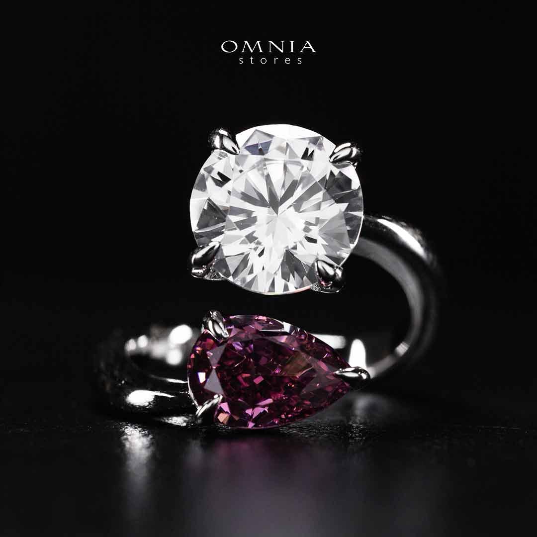 Omnia Ruwida White and Maroon Silver Ring In 925 Silver High Quality Certified Lab Crafted Stones