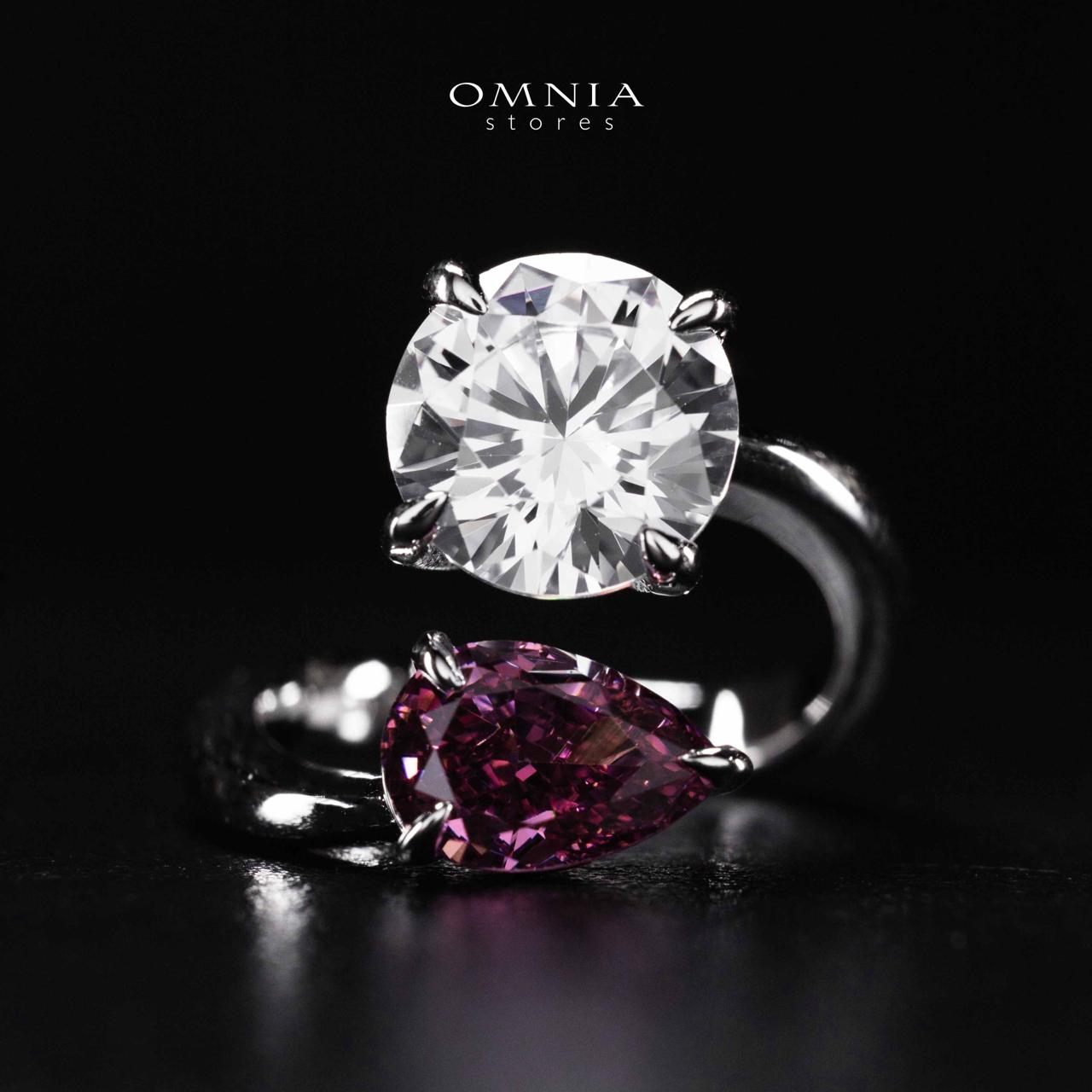 Omnia Ruwida White and Maroon Silver Ring In 925 Silver High Quality Certified Lab Crafted Stones